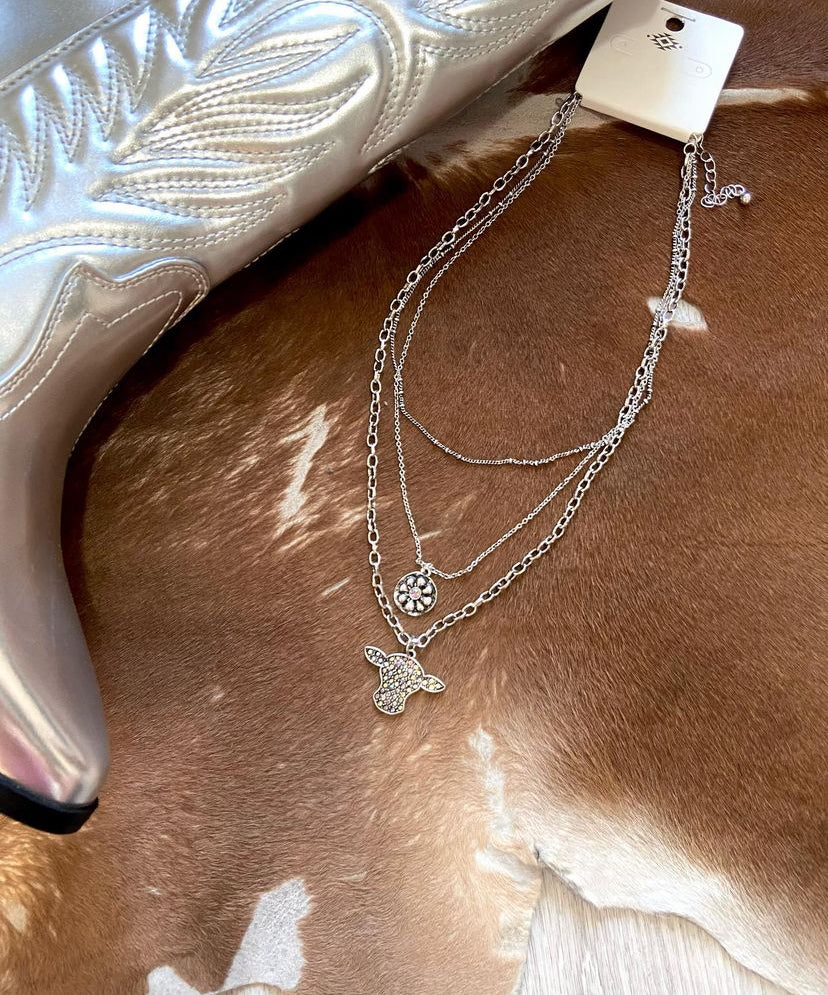 Bling bull layered necklace