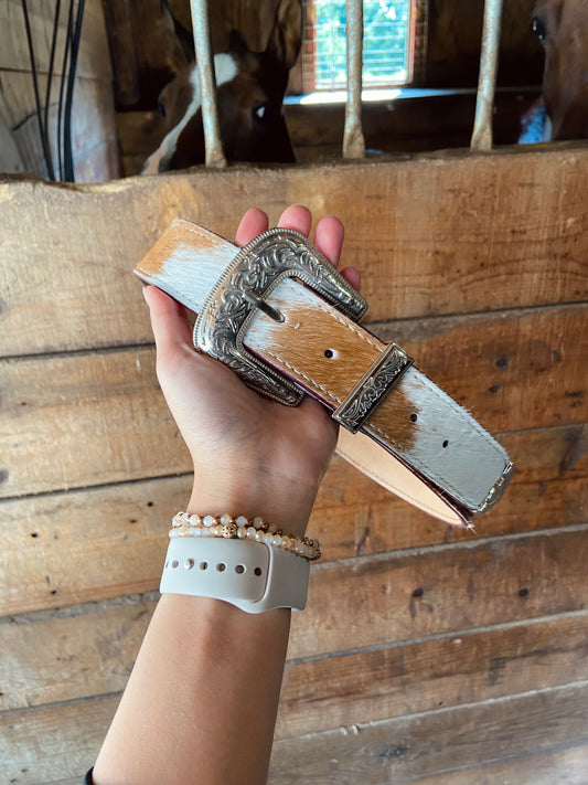 Cowhide silver belt