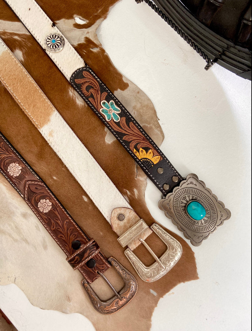 Cowhide silver belt