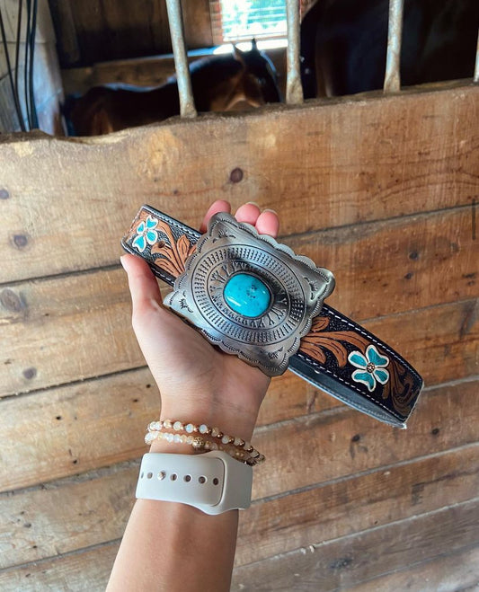 Turquoise cowhide buckle belt